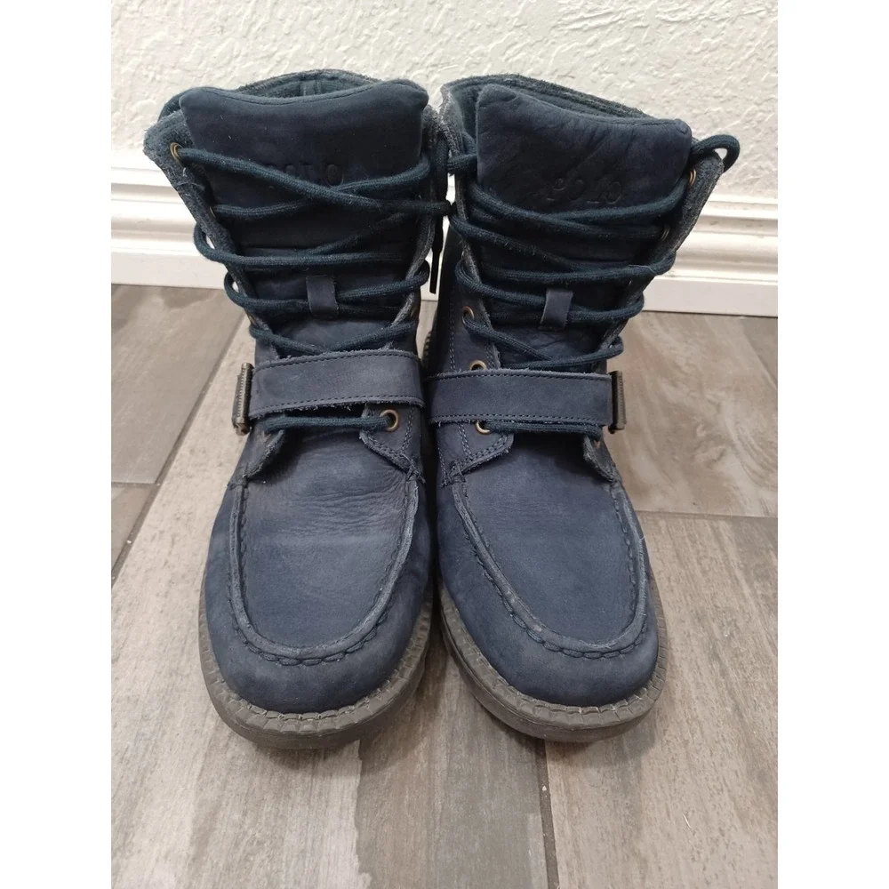 Polo Ralph Lauren Bear Boots Boys Size 4.5 Navy Blue Nubuck Leather Ranger